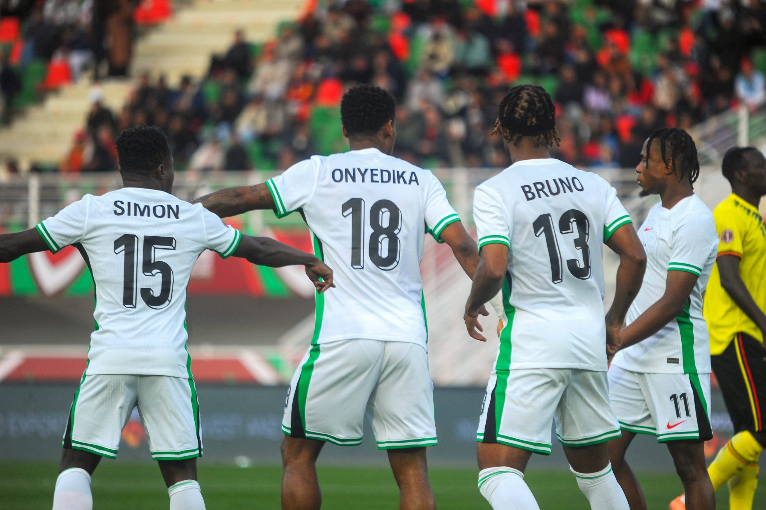 Raphael Onyedika, Bruno Onyemaechi, Samuel Chukwueze and Moses Simon of Nigeria during the Africa Cup of Nations AFCON match between Uganda and the Super Eagles