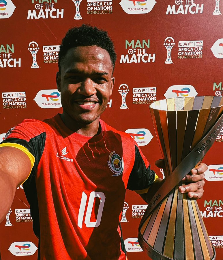 Geny Catamo with his MOTM award against Gabon