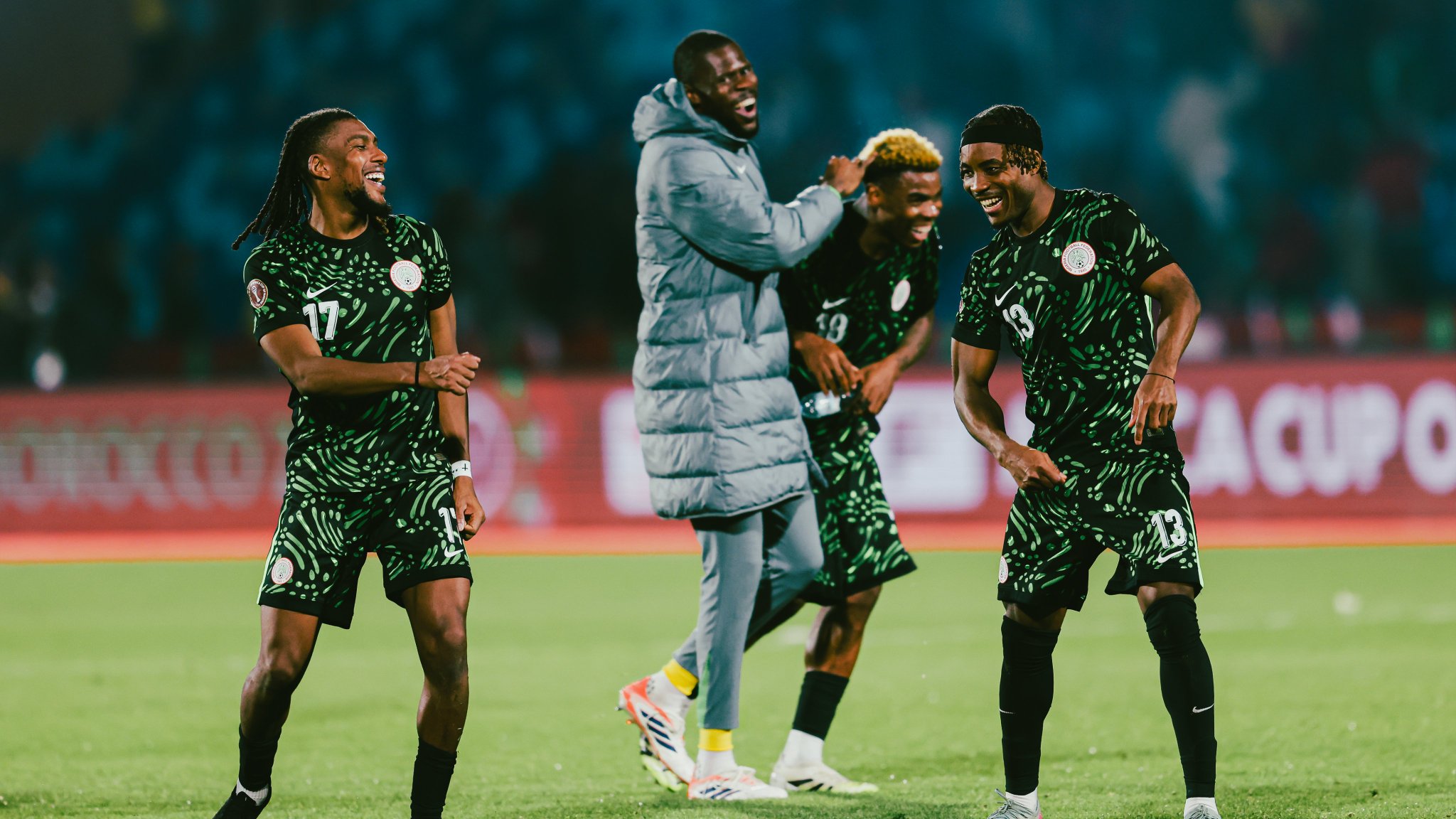 Super Eagles stars Alex Iwobi, Francis Uzoho, Raphael Onyedika and Bruno Onyemaechi