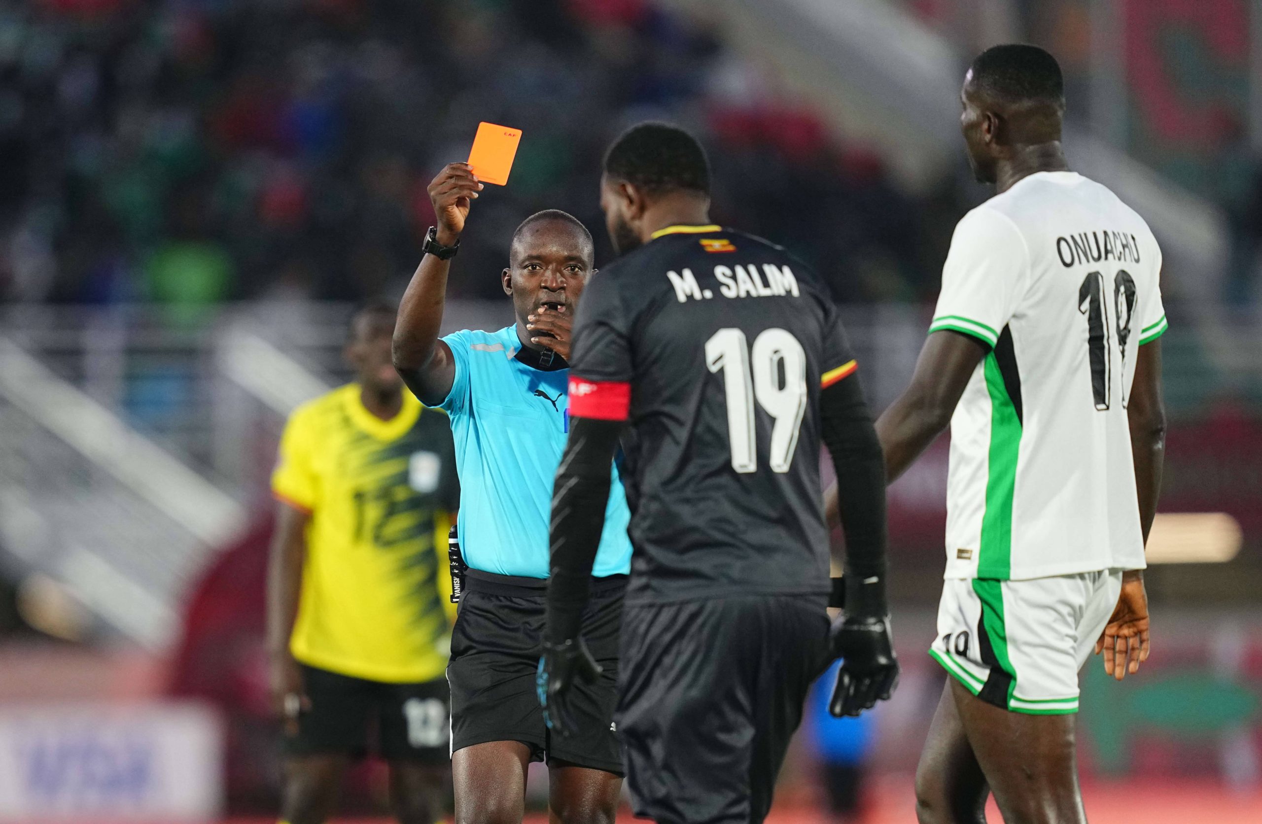 Magoola Salim Omar Uganda receives a red card during the Africa Cup Of Nations match between Uganda and Nigeria