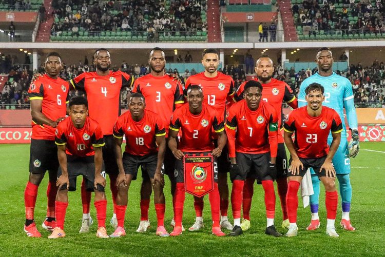 Ivane Urrubal, Nanani Infren, Edmilson Gabriel Dove, Fernando Chamboco, Diogo Calila, Feliciano Jone Nenê, Manuel Kambala, Gildo Gildo, Dominguês Pelembe, Geny Catamo Geny Catamo, Stanley Ratifo, Geny Catamo and Stanley Ratifo during the Africa Cup of Nations AFCON match between Mozambique and Cameroon.