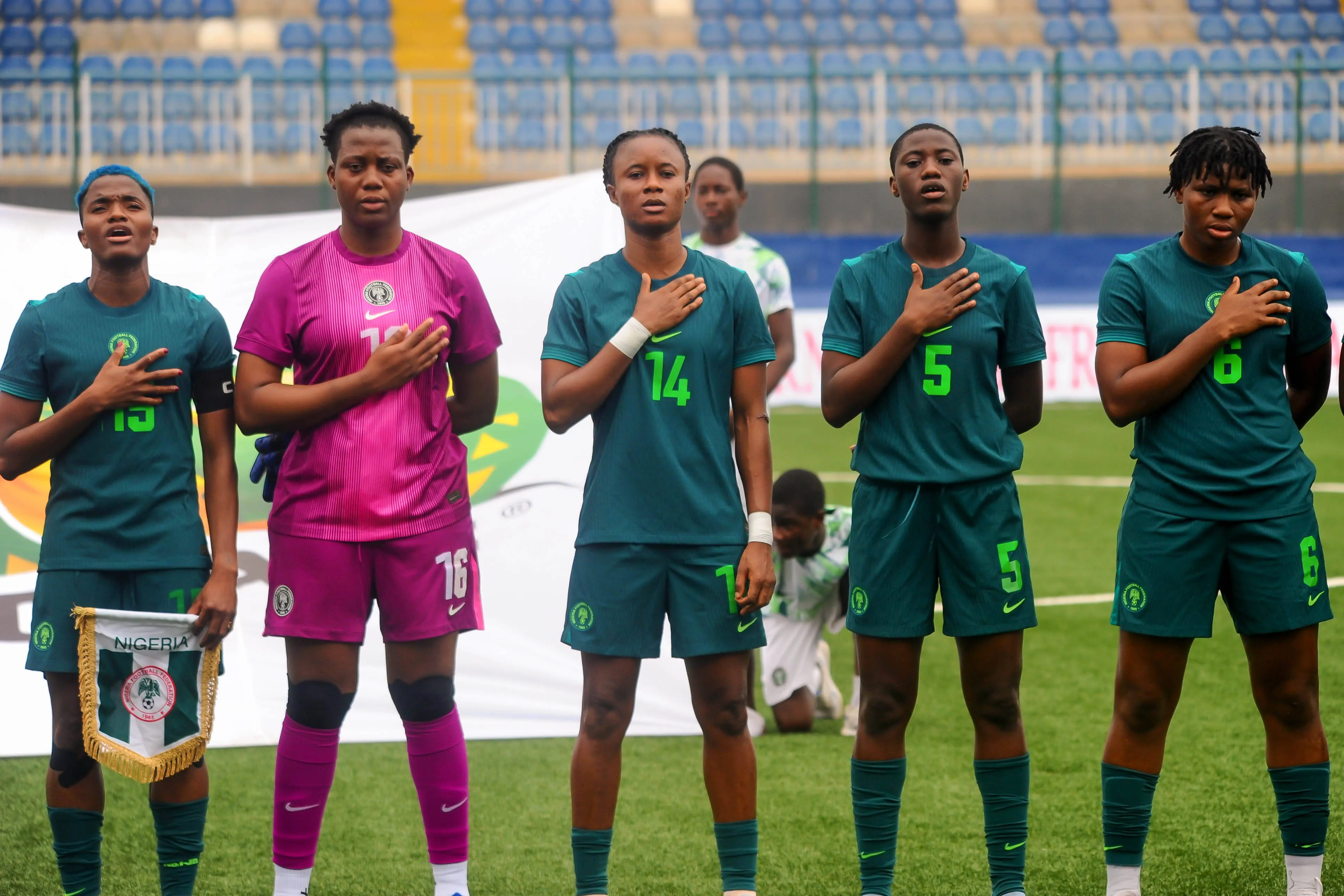 Rasheedat Ajibade, Nnadozie Chiamaka, Demehin Oluwatosin Blessing, Oladipo Shukurat, Omewa Joy Ogochukwu, Nigeria during the International Friendly match between Senegal and Nigeria women at Remo Stadium on June 8, 2026 in Ikenne, Nigeria