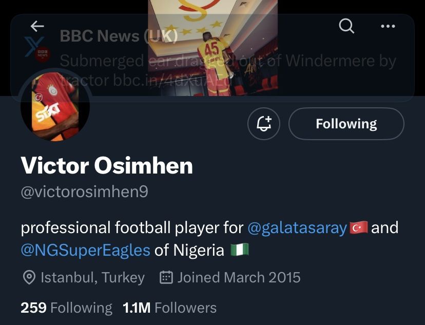 Victor Osimhen changes X bio from Napoli to Galatasaray