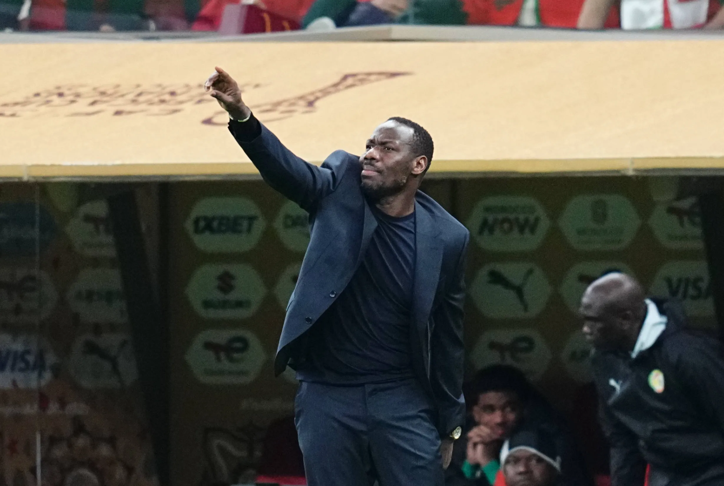 Pape Thiaw gestures during the Africa Cup Of Nations match between Morocco and Senegal