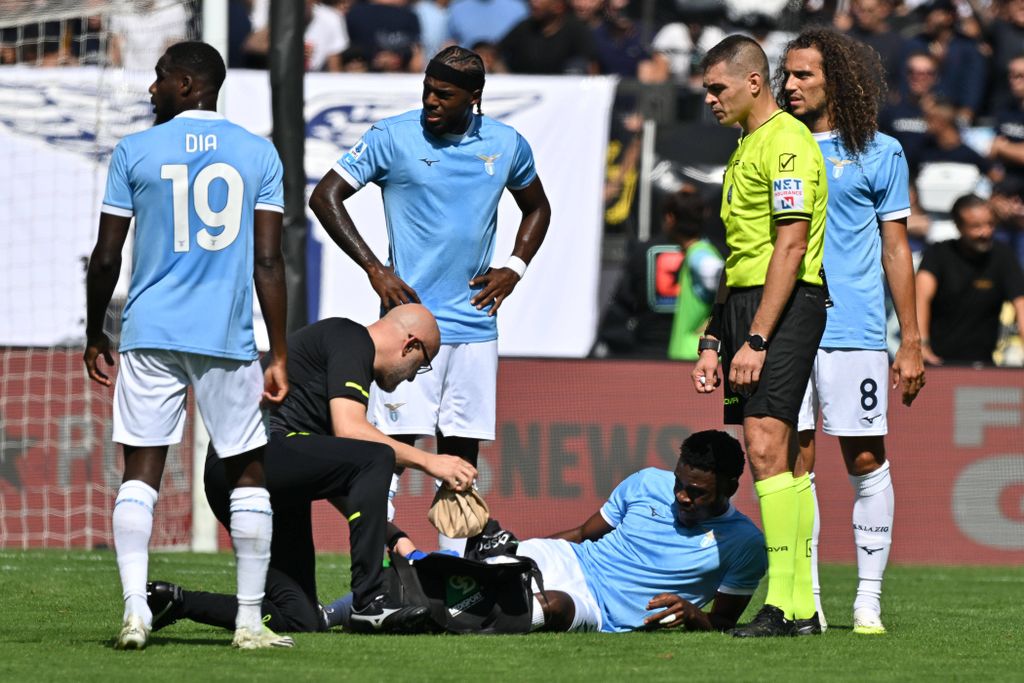 Fisayo Dele-Bashiru down injured in Lazio's clash against AS Roma as Estadio Olimpico in Rome