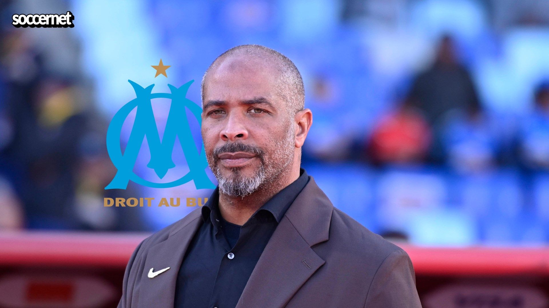 Marseille logo and Super Eagles boss Eric Chelle
