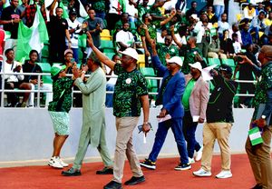 Watch: Calvin Bassey lifts NFF President as Super Eagles celebrate play-offs qualification