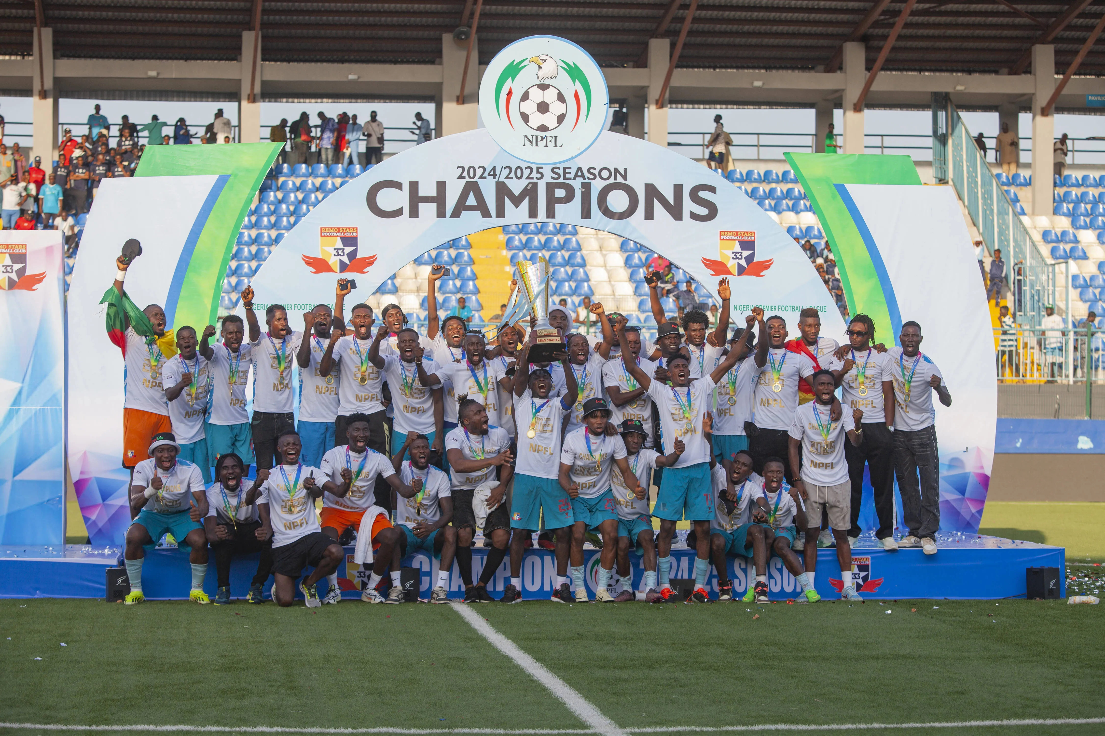 Remo Stars Receive NPFL 2024/2025 Season Trophy In Ikenne Remo Stars FC celebrate after beating Ikorodu City FC in Ikenne