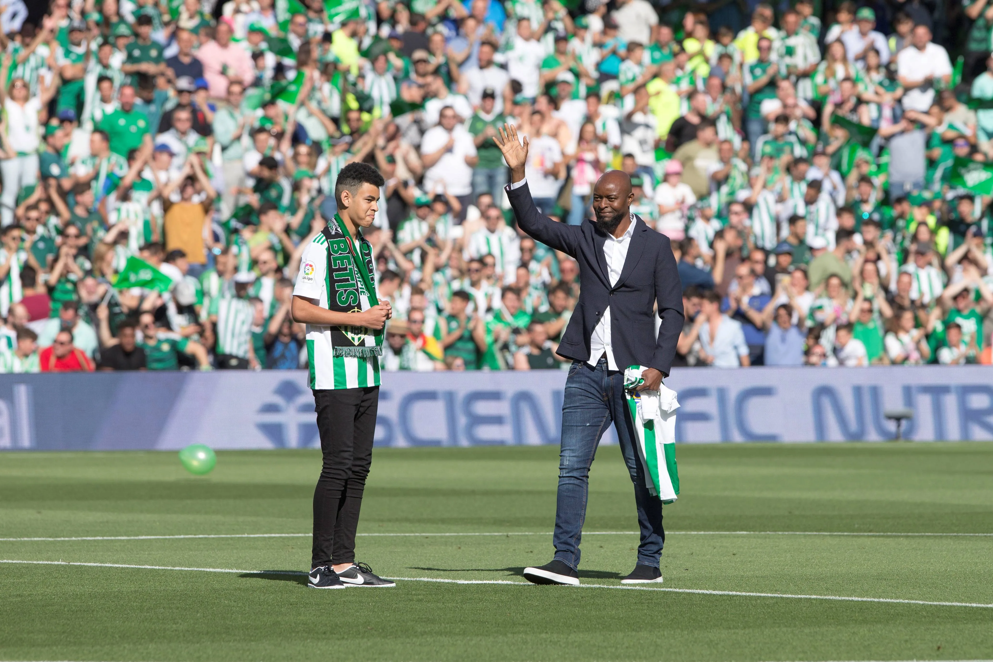 Spain: Laliga match Real Betis vs Sevilla FC Seville, 12th May: Finidi George during the 2017/2018 LaLiga Santander Round 37 game between Real Betis and Sevilla FC at Benito Villamarin on May 12, 2018 in Barcelona, Spain.