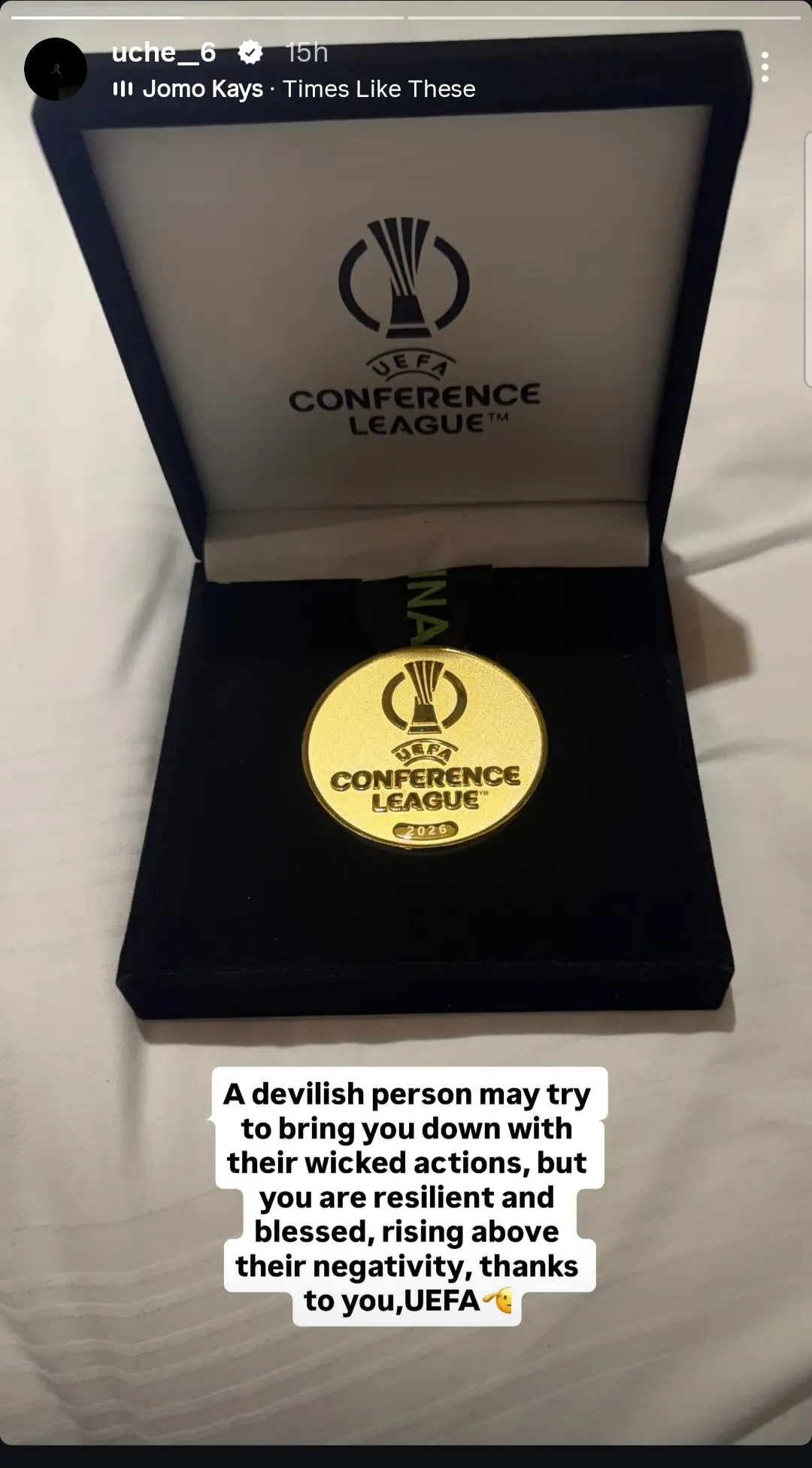 Christantus Uche Flaunts Europa League medal on social media