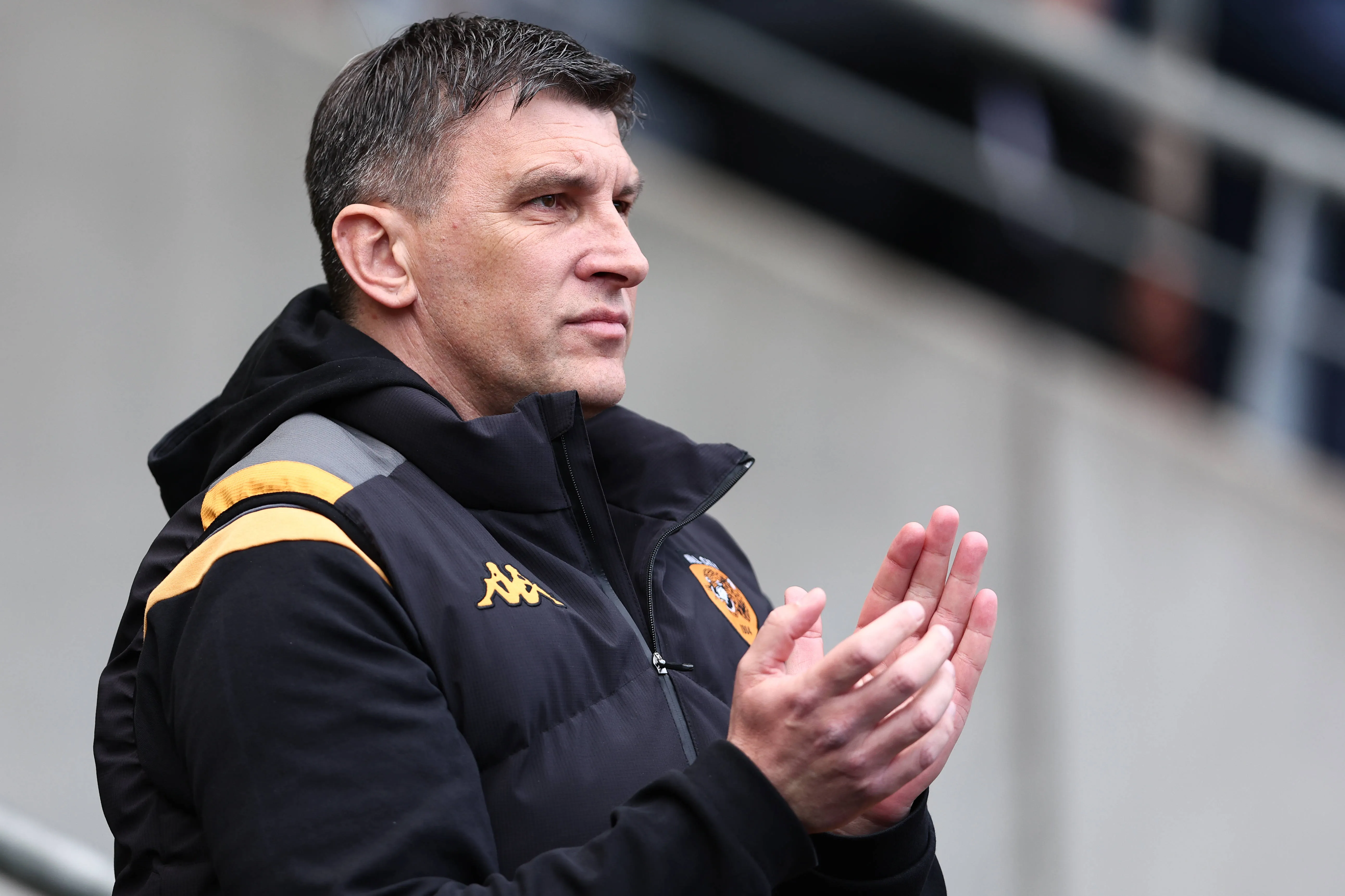 Sergej Jakirovic Manager of Hull City applauds during the Hull City vs Birmingham City Sky Bet Championship match at the MKM Stadium