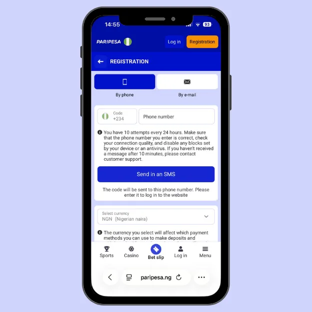 PariPesa Nigeria phone registration form
