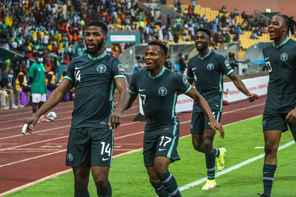 Kelechi Iheanacho celebrate goal with team mates during the 2021 Africa Cup Of Nations match between Nigeria and Egypt