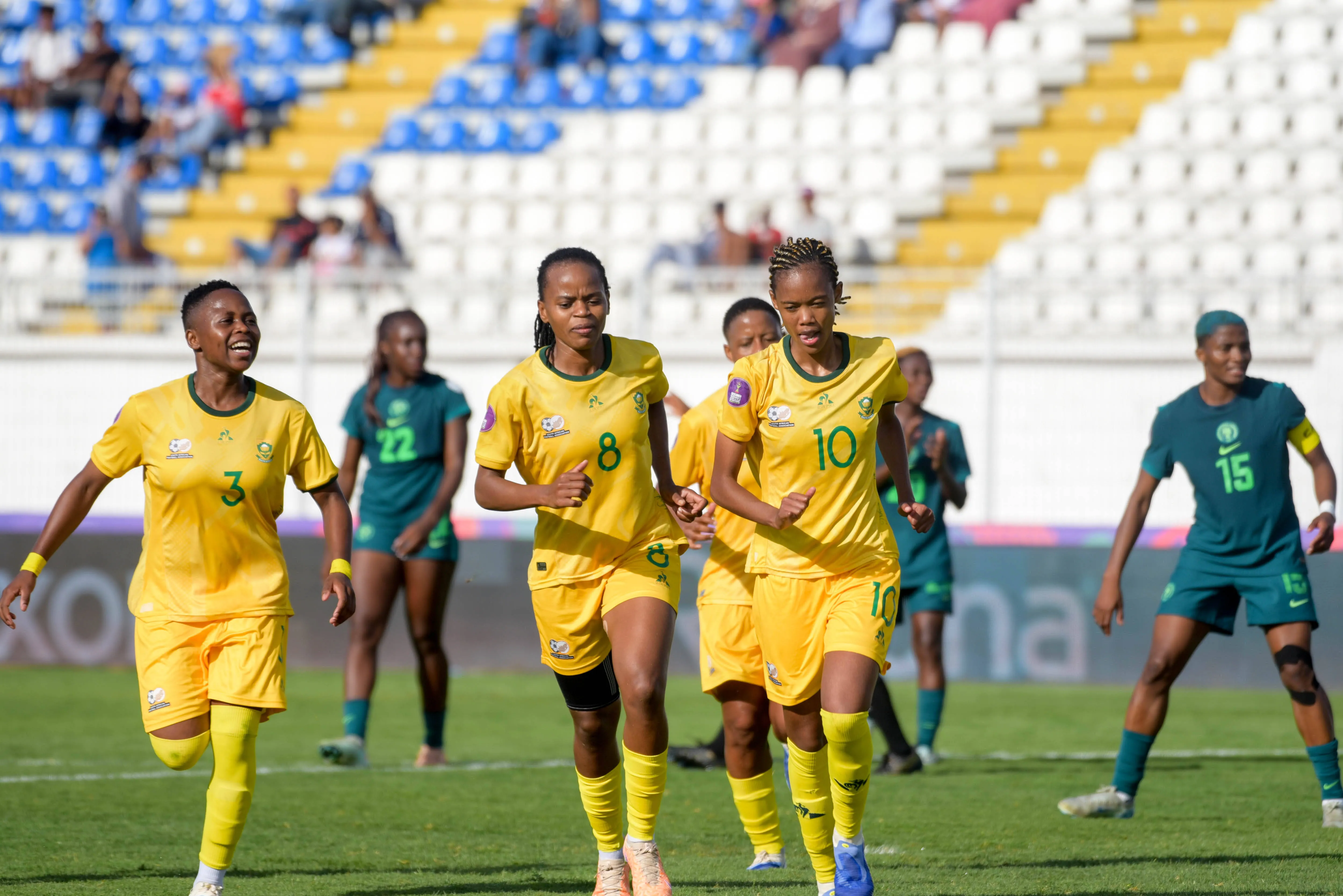 Linda Motlhalo of South Africa celebrate goal with team mates during the 2025 Women s Africa Cup of Nations WAFCON Semi Finals match between Nigeria and South Africa at Stade Larbi Zaouli on July 22, 2025 in Casablanca, Morocco.