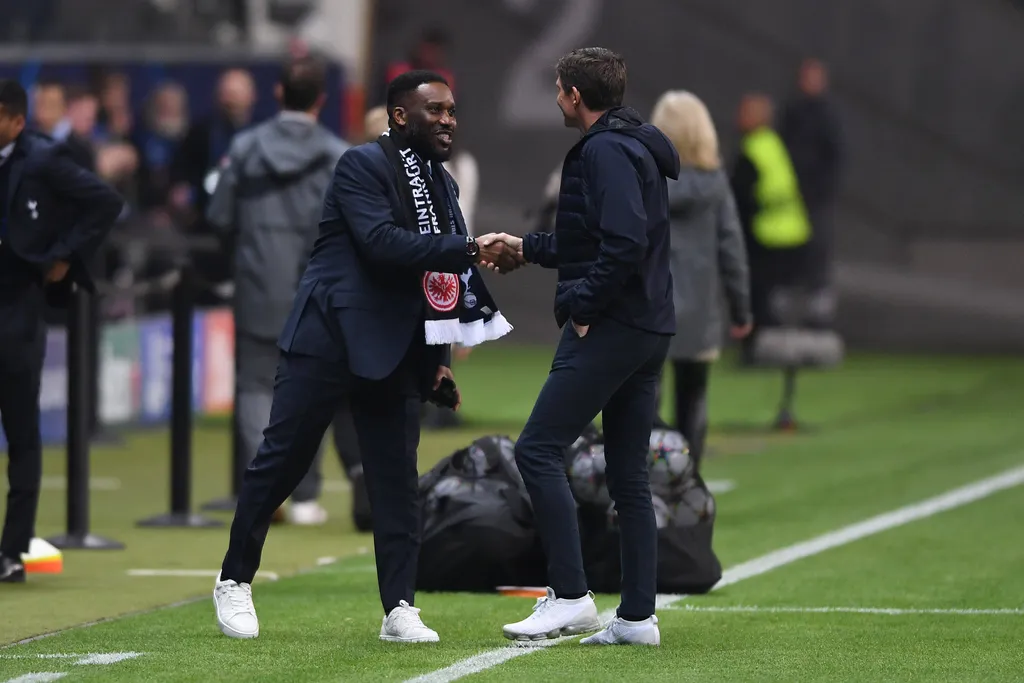 Deutsche Bank Park in Frankfurt. Jay Jay Okocha and Oliver Glasner