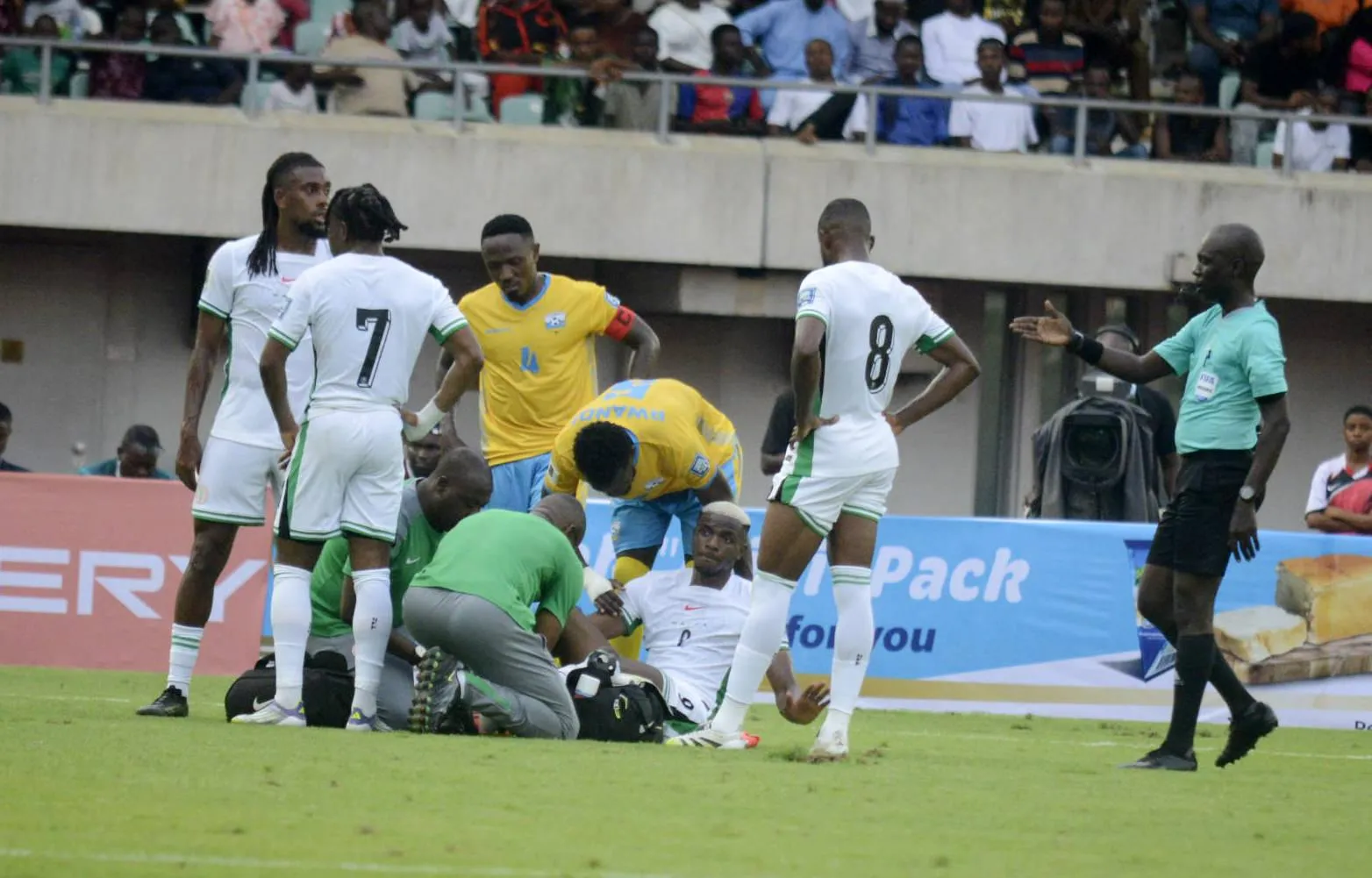  Injured Victor Osimhen of Nigeria receives treatment during the 2026 FIFA World Cup Qualifier match between Nigeria Super Eagles and Rwanda