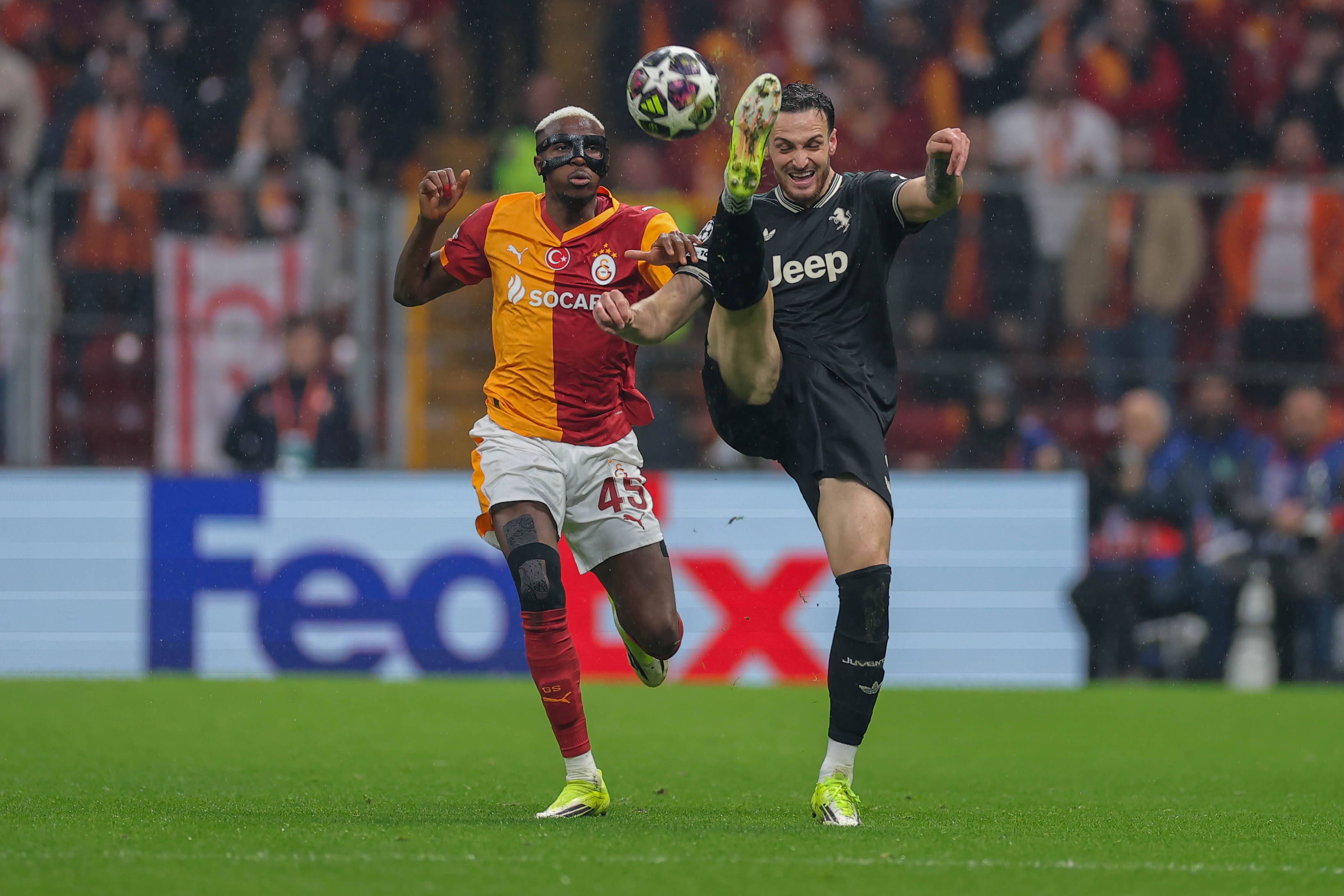 Victor Osimhen and Federico Gatti during the UEFA Champions League 2025/26 League Knockout Play-off First Leg match between Galatasaray SK and Juventus FC at Rams Park Stadium on February 17, 2026 in Istanbul, Turkey