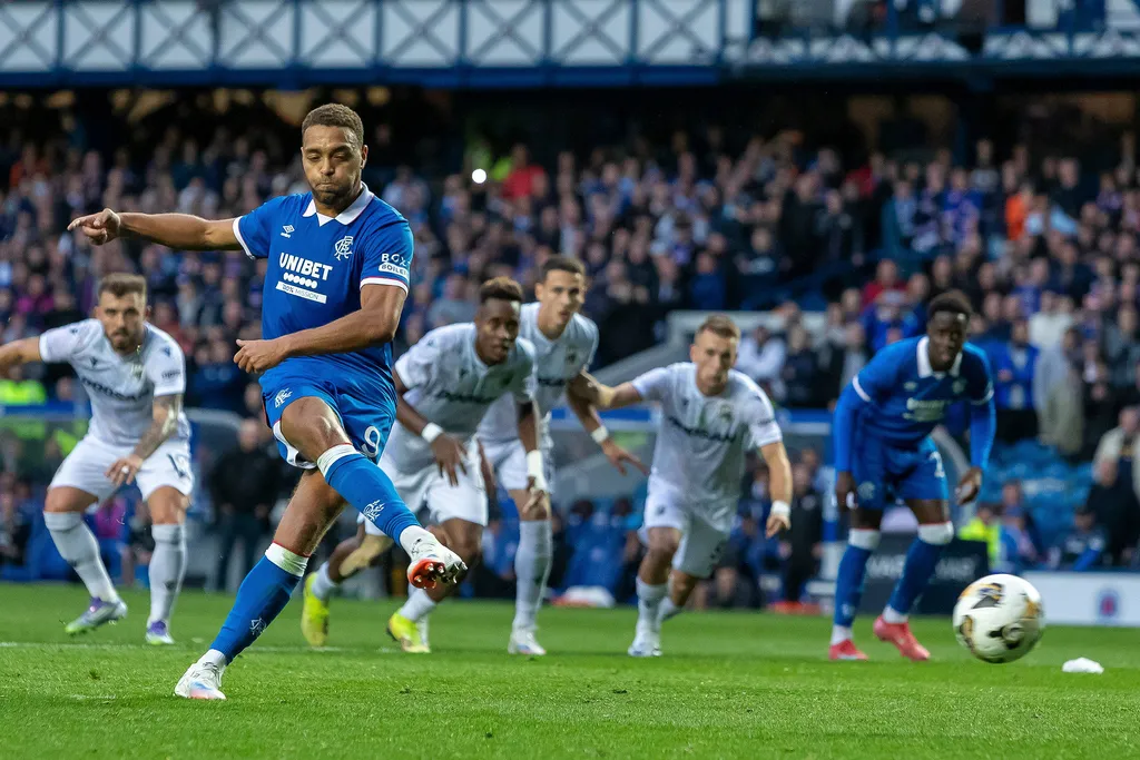 Cyriel Dessers converts from the spot during the Champions League 3rd qualifying round