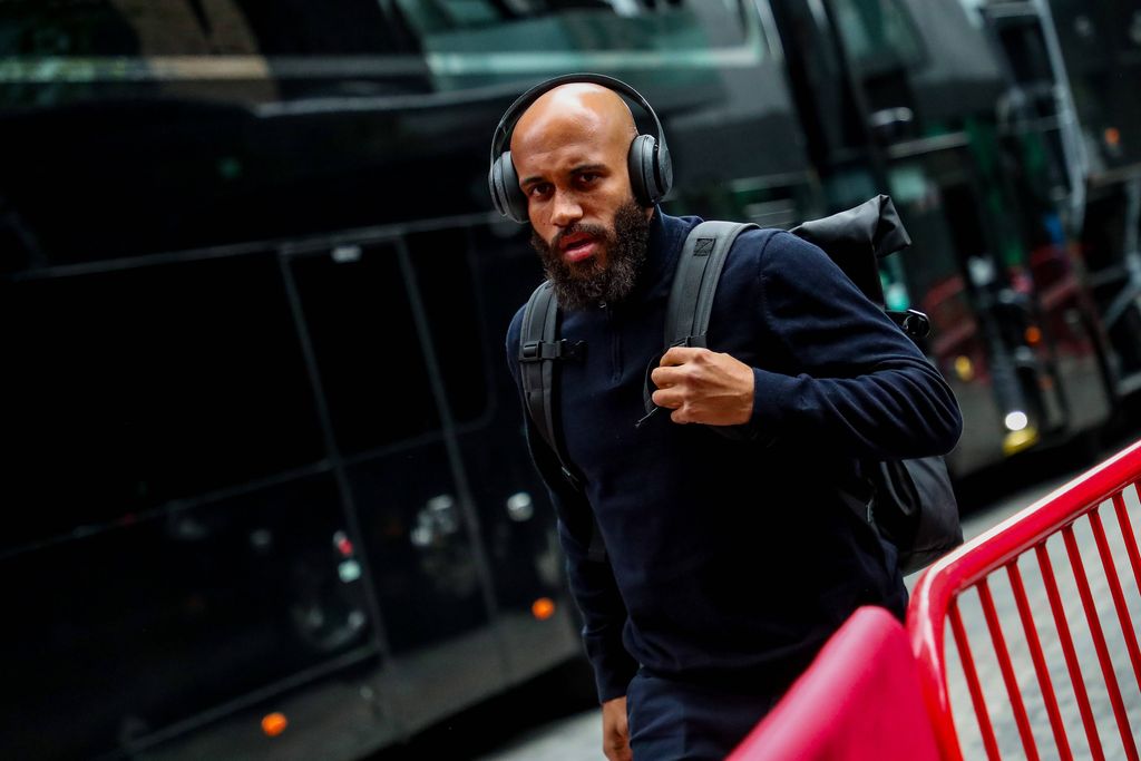 Bryan Mbeumo of Brentford arrives at The Gtech Community Stadium prior to the Premier League match Brentford vs Manchester United 