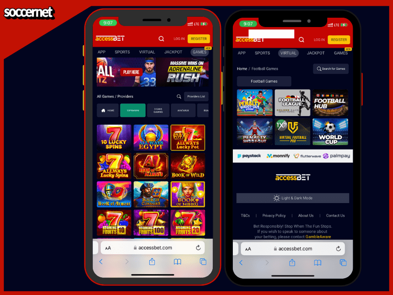 Selection of casino games on Accessbet
