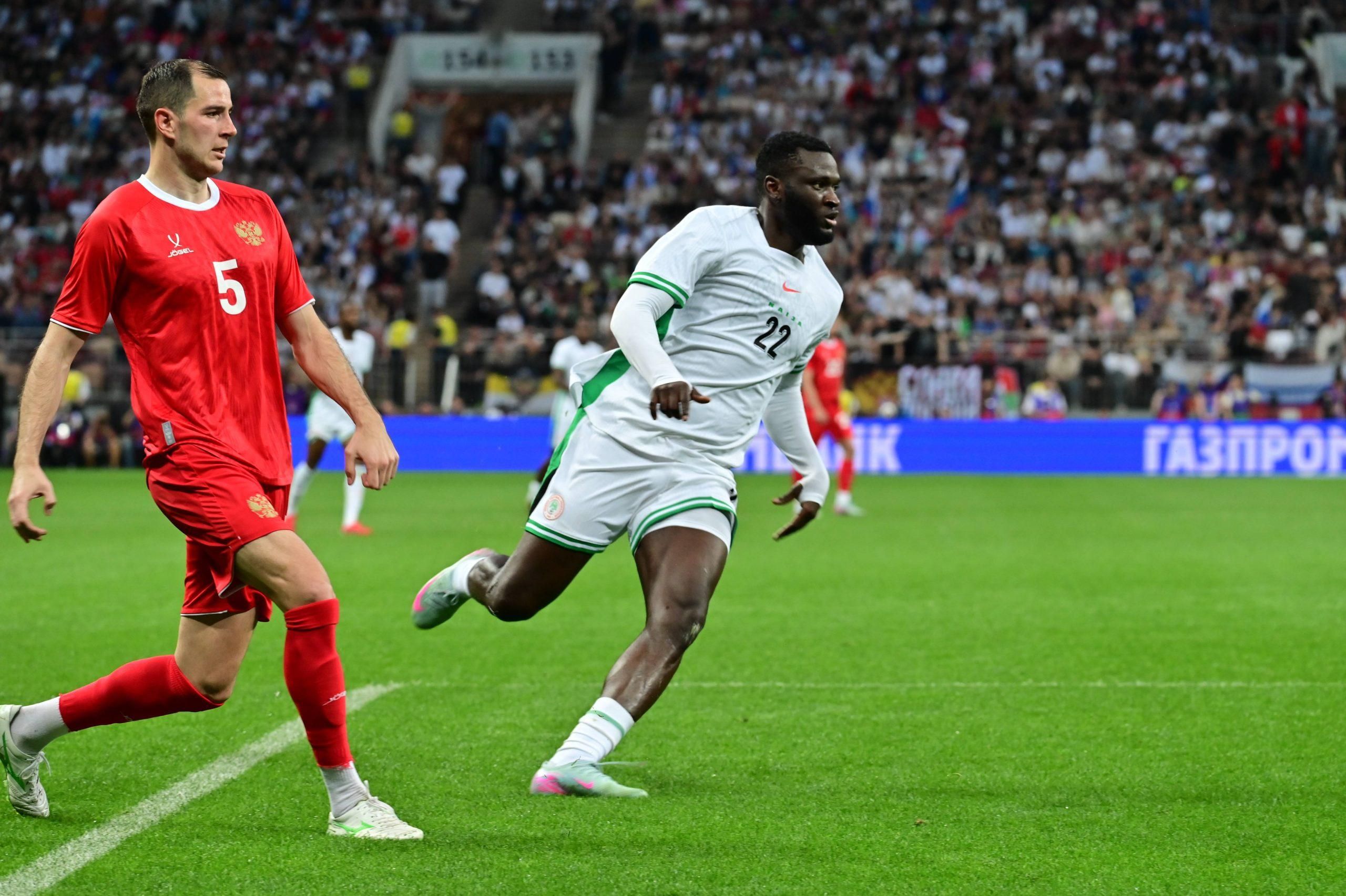 Victor Boniface in a friendly match between the national football teams of Russia and Nigeria