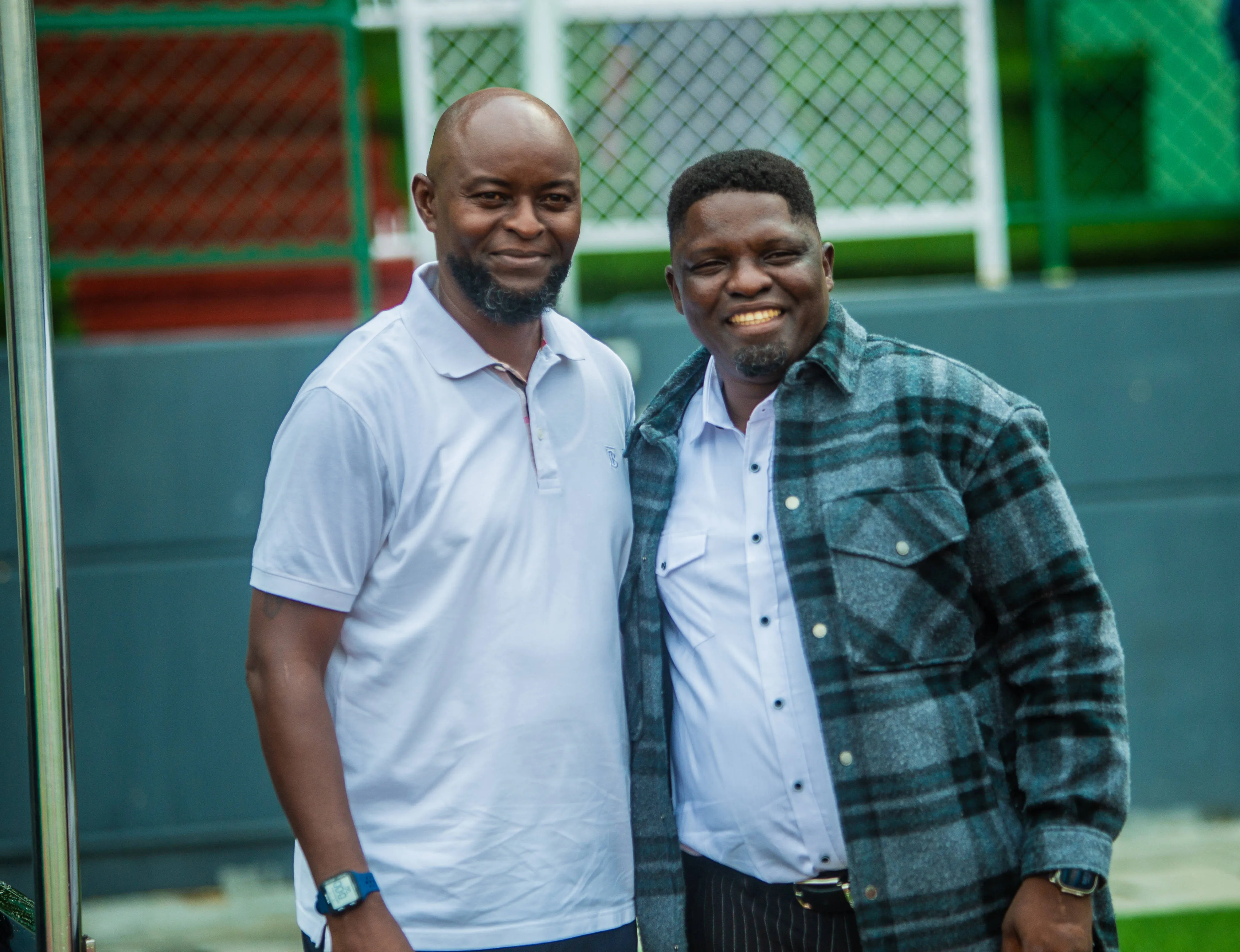 Coach Daniel Ogunmodede and Finidi George in the game between Remo Stars and Rivers United
