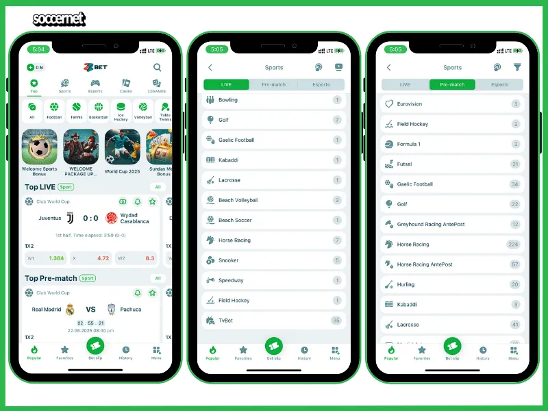 22bet-sports-betting-markets