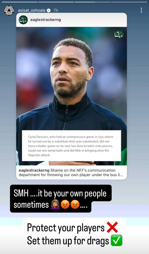 Asisat Oshoala jumps to Cyriel Dessers defense