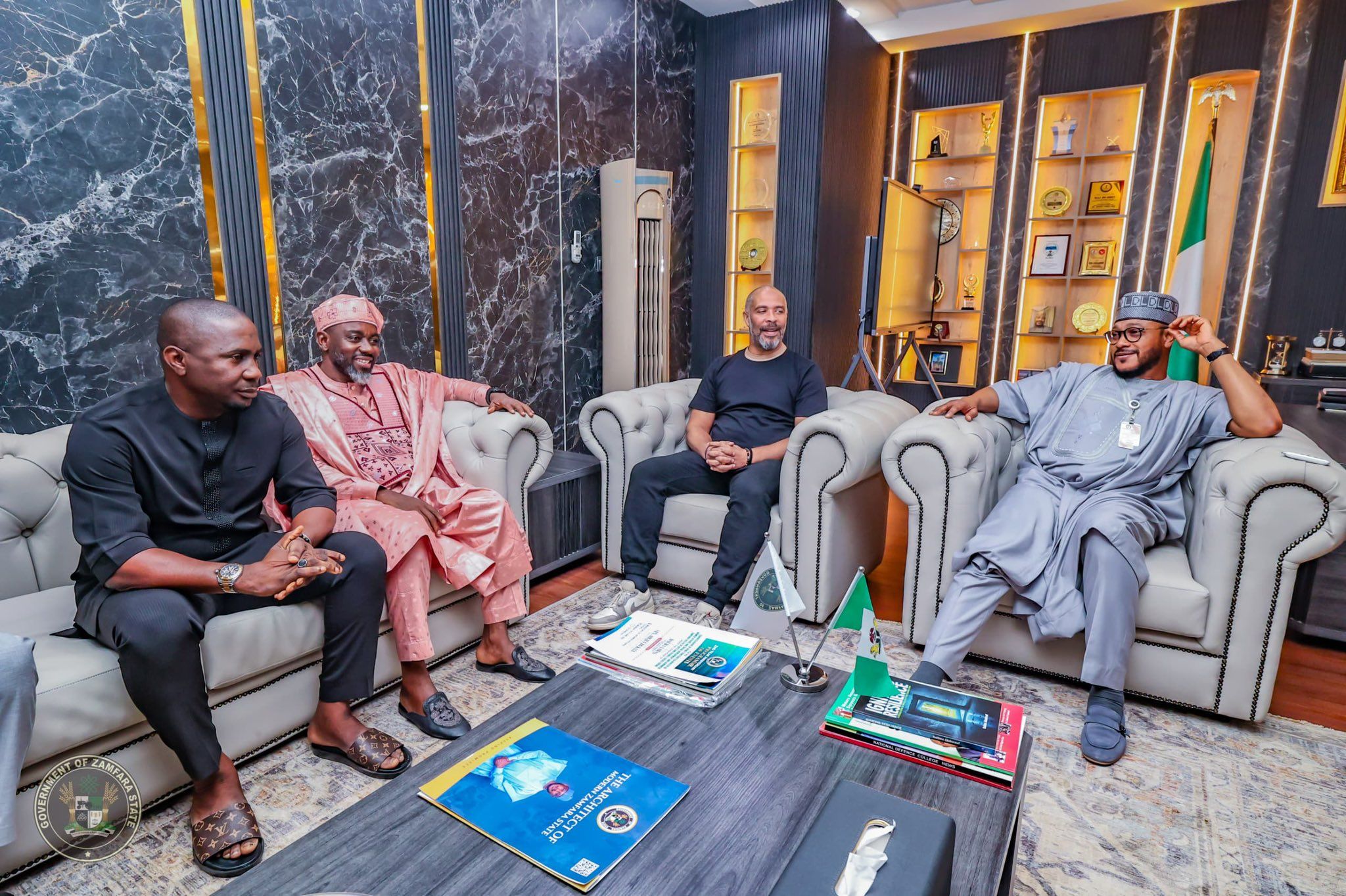 Eric Chelle with Zamfara State Governor, Dauda Lawal Dare