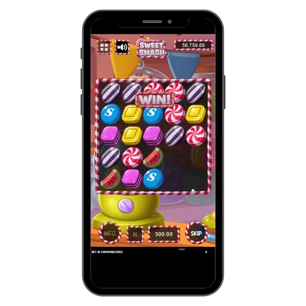Bet9ja exclusive slot game Sweet Smash. Gameplay with symbols on the reels and win.