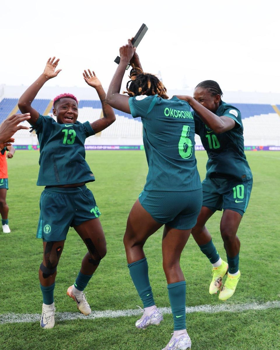 Super Falcons stars celebrating Tunisia win