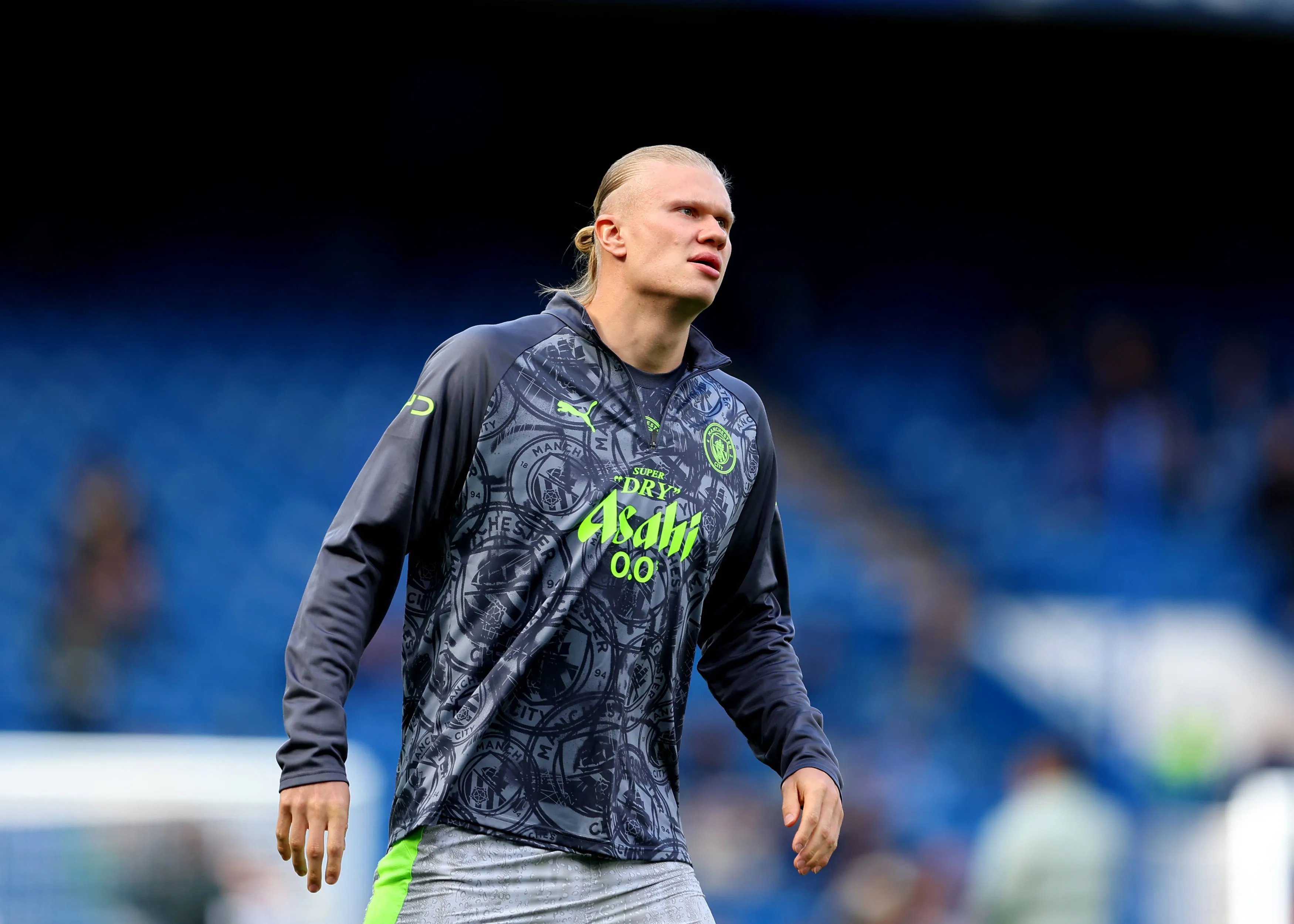 Erling Haaland of Manchester City during the warm up against Chelsea