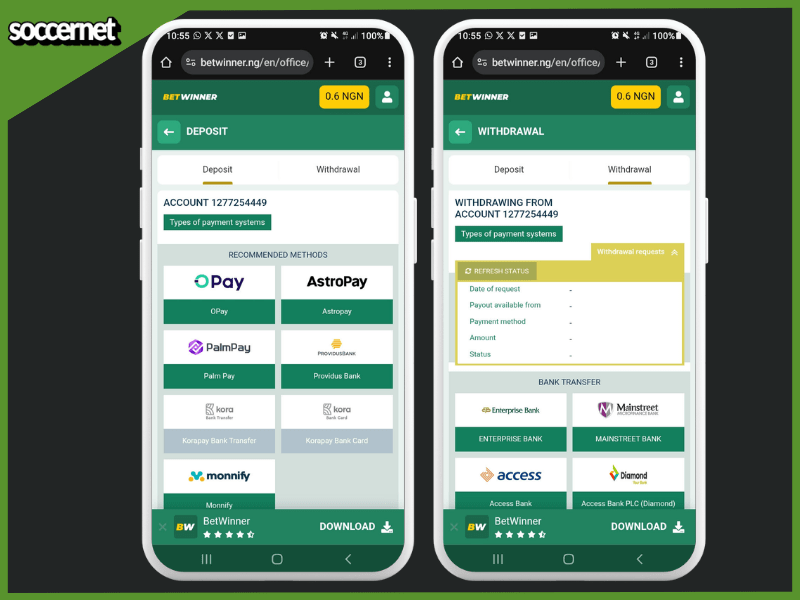 Betwinner deposit and withdrawal methods