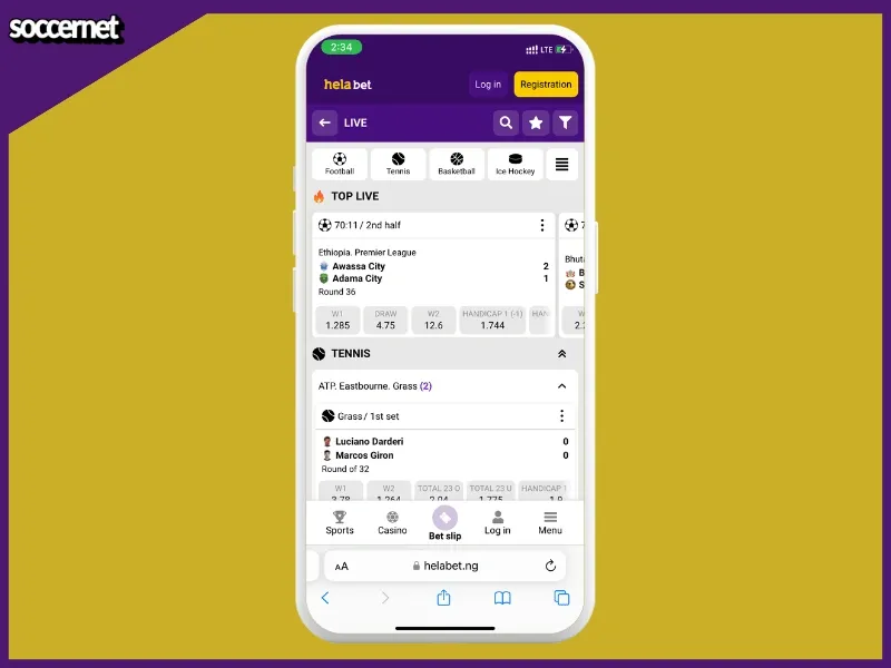 Helabet review of the live betting features and interface.