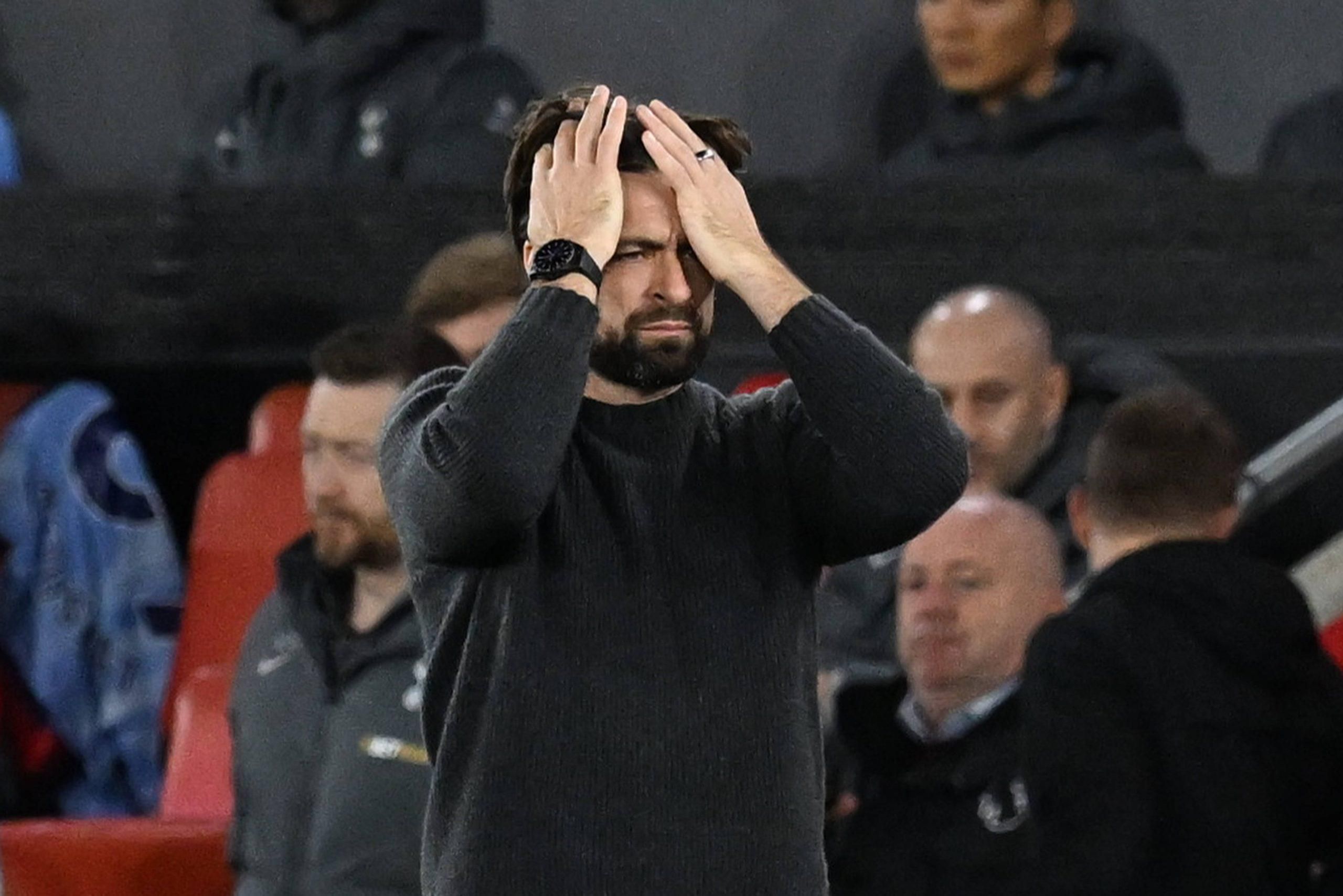 New Rangers manager Russell Martin looks dejected during the Premier League match between Southampton and Tottenham Hotspur at the St Mary s Stadium
