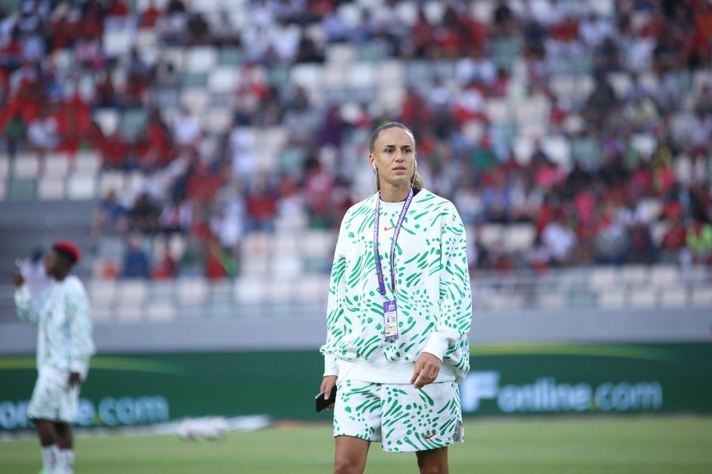 Ashleigh Plumptre of the Super Falcons warming up ahead of the WAFCON 2024 final against Morocco