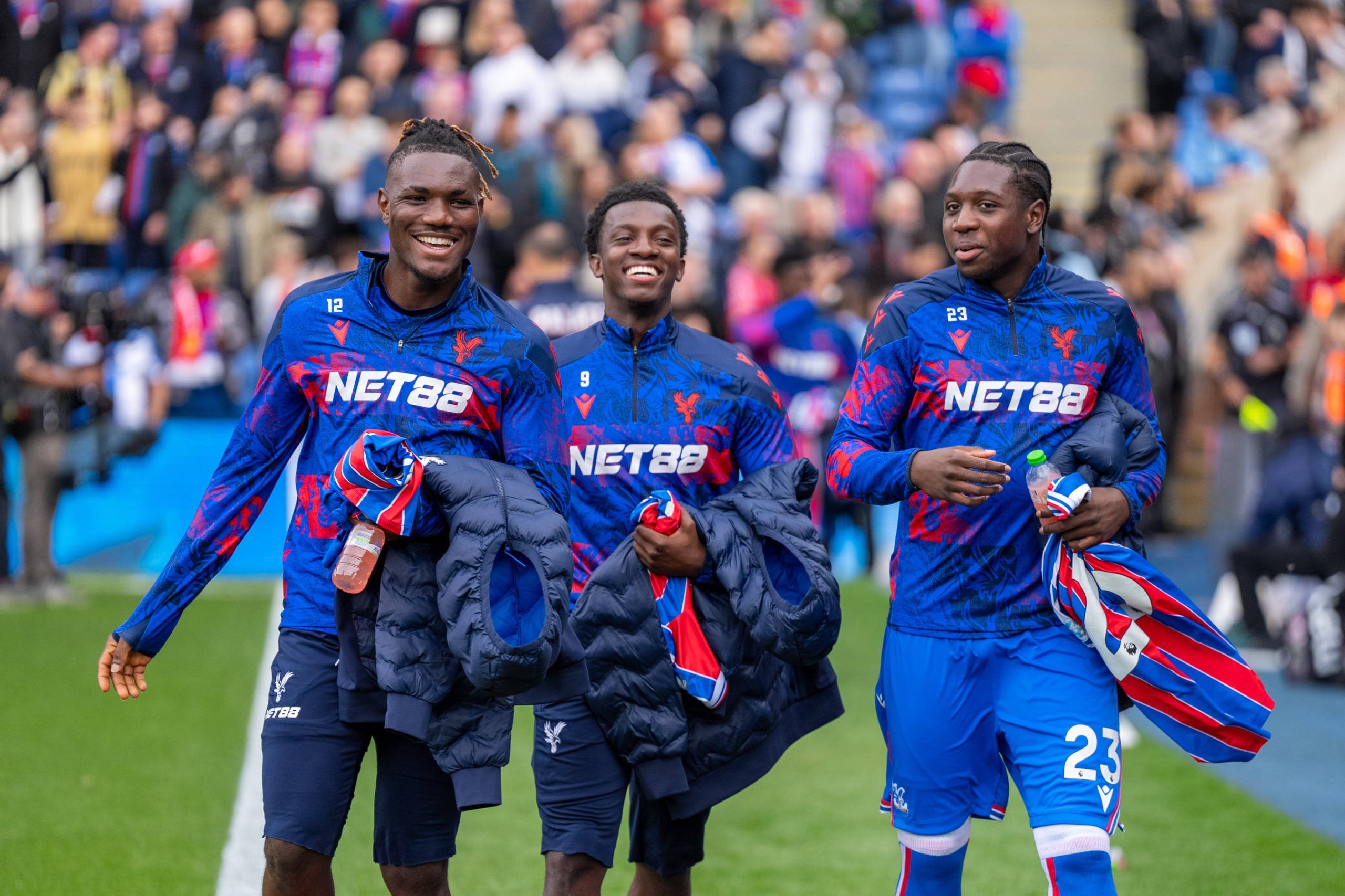 Christantus Uche 12, Eddie Nketiah 9 and Jaydee Canvot 22 during the Premier League match between Crystal Palace and Liverpool at Selhurst Park