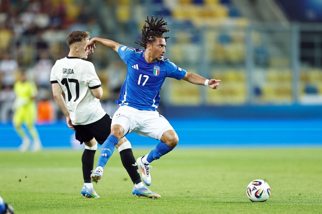 Luca Koleosho in action for Italy during the UEFA European Under-21 Championship