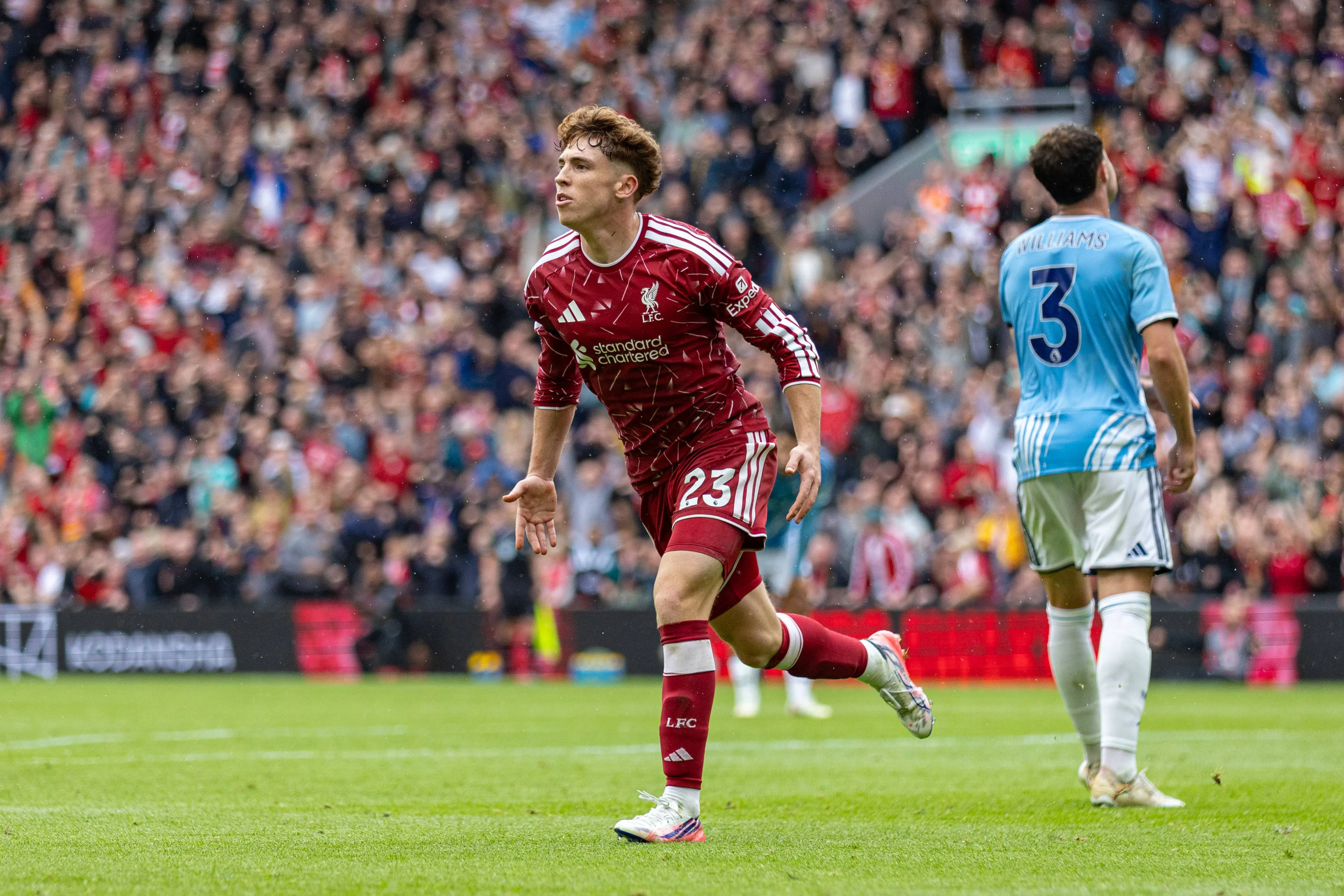 Victor Munoz celebrates on his debut after scoring