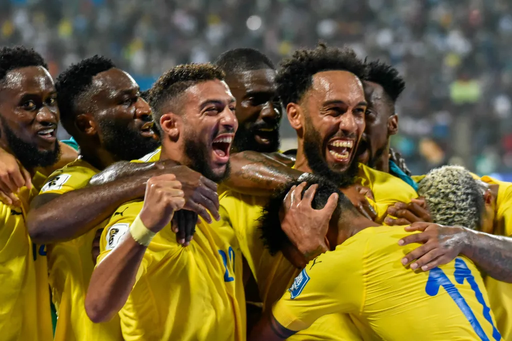 Gabon celebrate victory, Pierre-Emerick Aubameyang during the 2026 FIFA World Cup Qualifier match between Gabon and Gambia