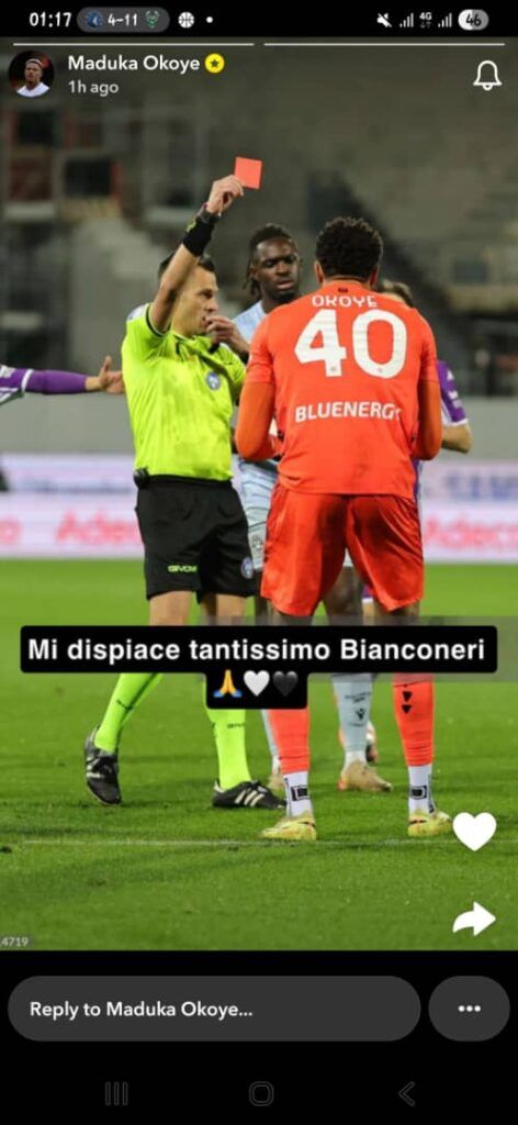Maduka Okoye apologises for Udinese red card vs Fiorentina 