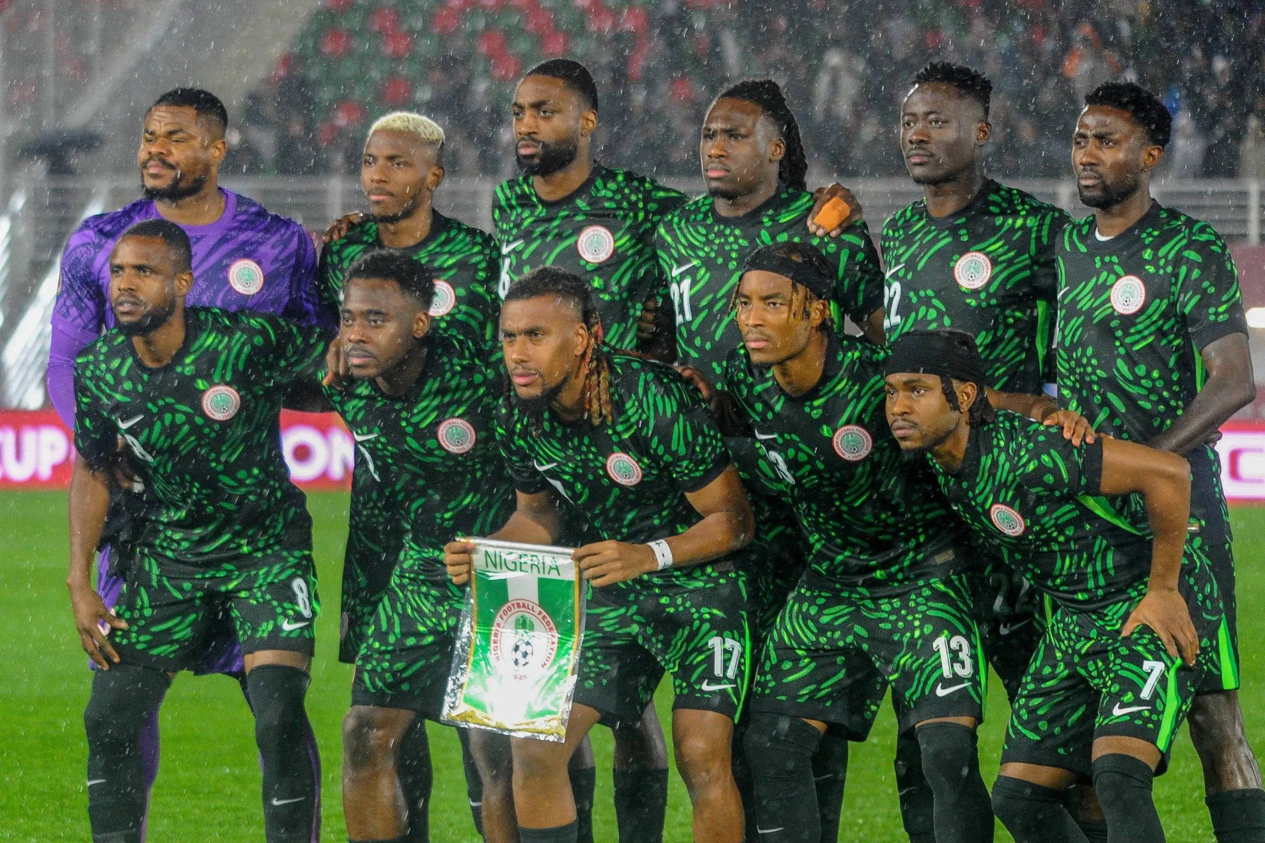 Super Eagles Stanley Nwabali, Victor Osimhen, Semi Ajayi, Calvin Bassey, Akor Adams, Wilfred Ndidi. Frank Onyeka, Bright Osayi Samuel. Alex Iwobi, Ademola Lookman and Bruno Onyemaechi of Nigeria