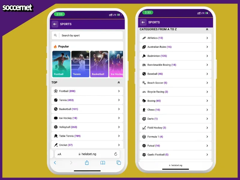 Helabet review sports betting features and sports on offer for bettors.