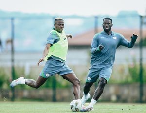 Watch: Victor Osimhen shows displeasure at Zimbabwe draw, pushes Boniface away