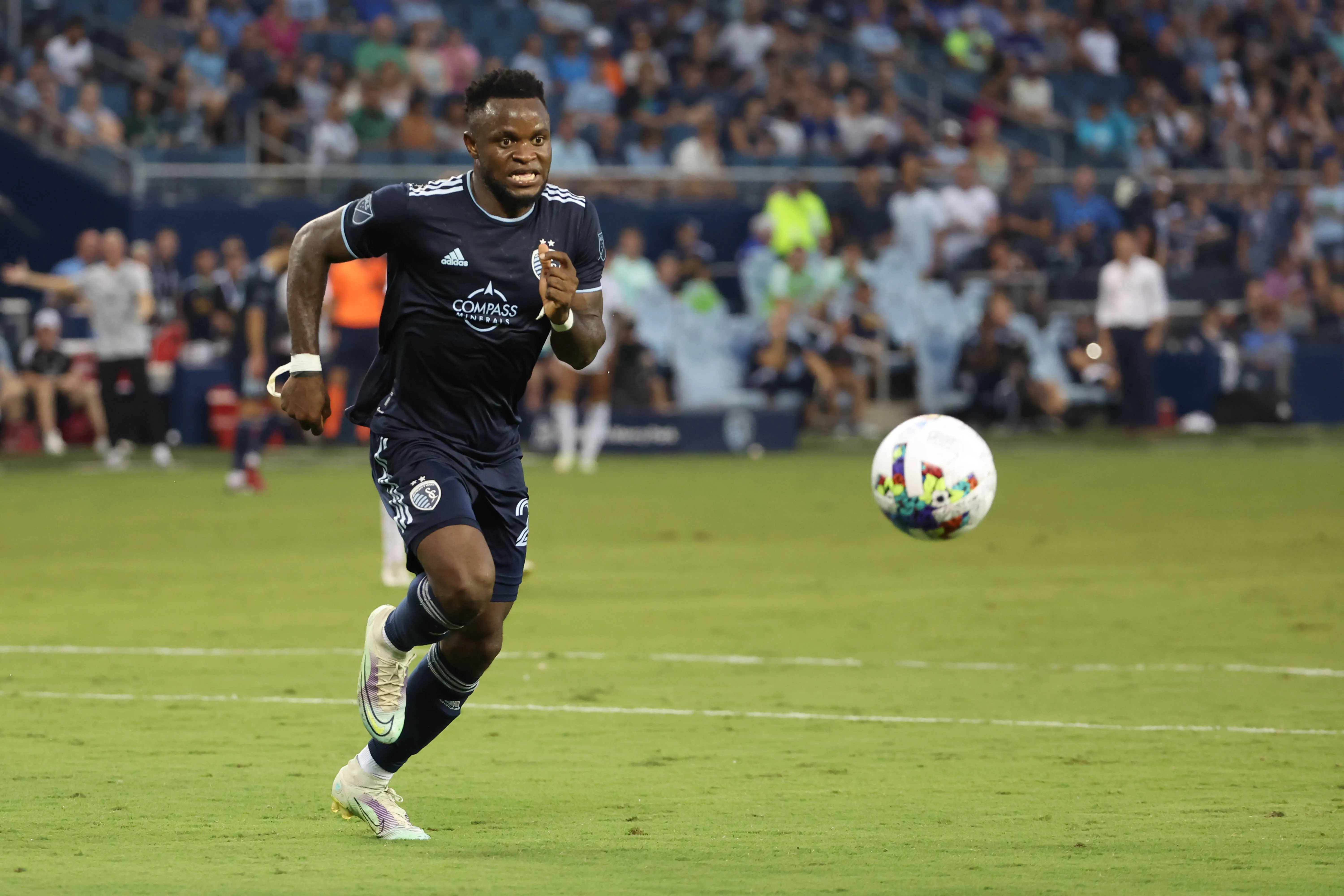William Agada 23 at Kansas City chases down a loose ball