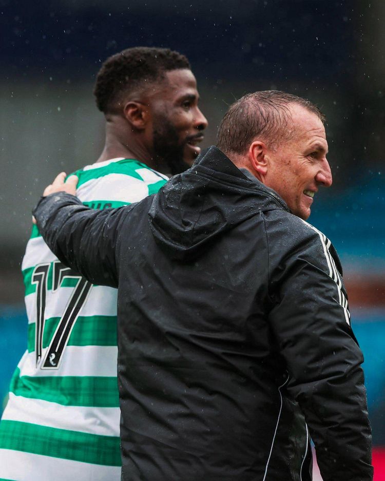 Celtic forward Kelechi Iheanacho and manager Brendan Rodgers
