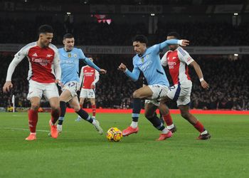 Nathaniel Bassey reacts to Arsenal’s victory over Manchester City