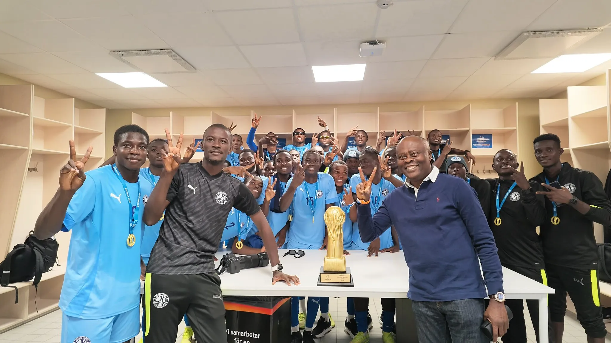 Coach Olumide Ajibolade with Beyond Limits after winning 2026 Gothia Cup