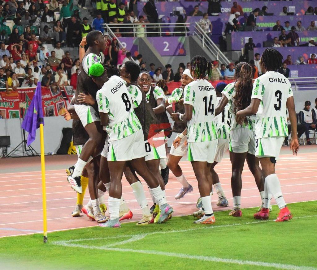 Super Falcons' of Nigeria celebrate their winner against Morocco in the WAFCON 2024 final
