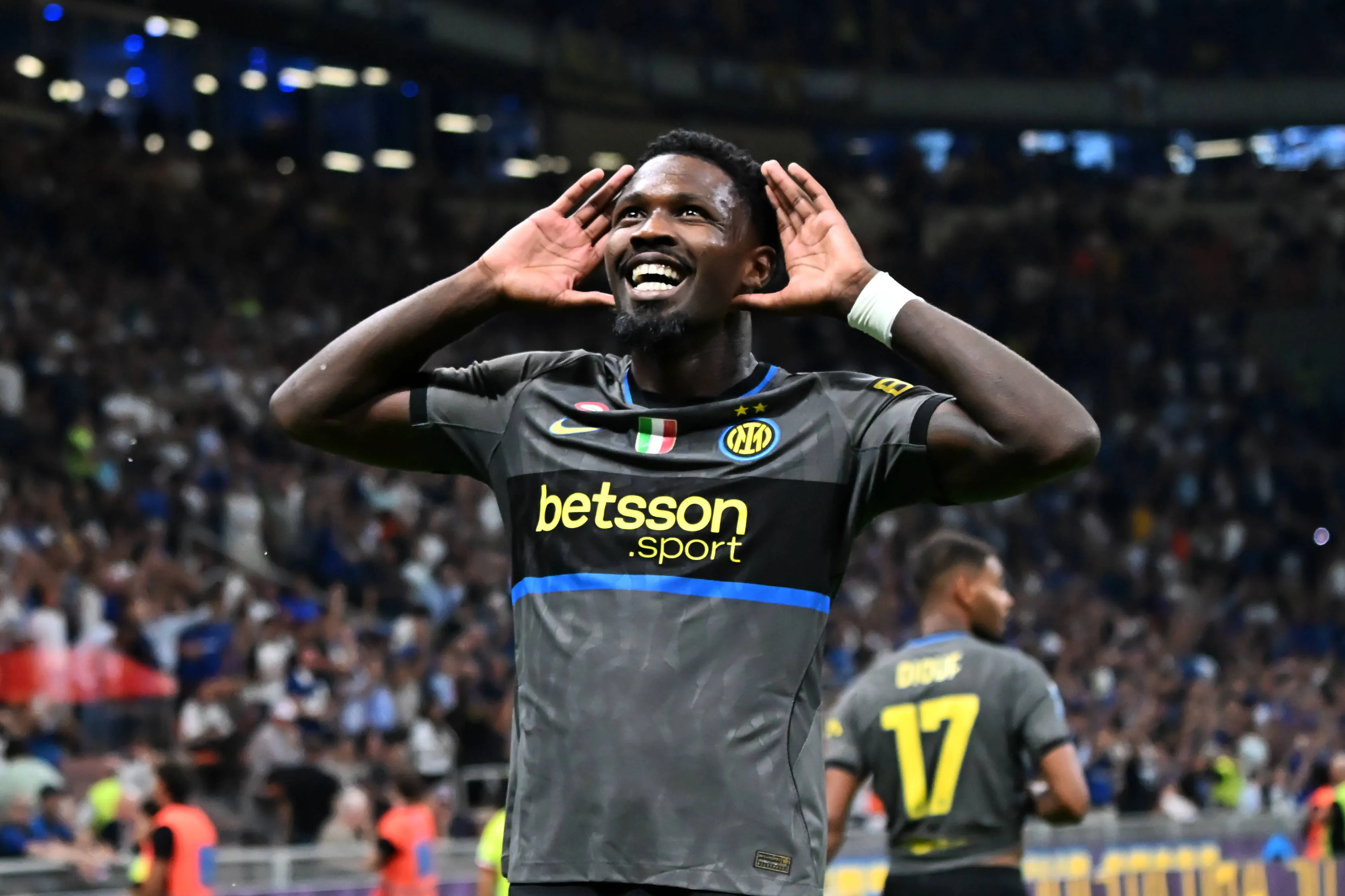Marcus Thuram celebrates after scoring in Inter's win over Udinese